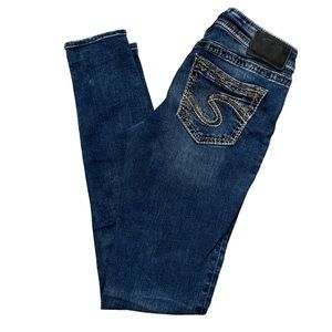 Silver Denim Jeans Suki mid suer skinny Denimotion Distressed Women’s Sz 27X31
